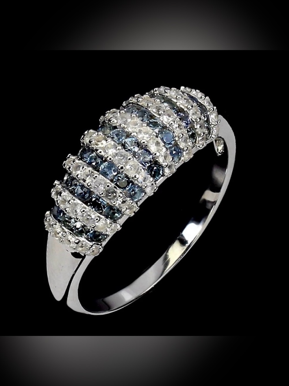 Elegant Diamond Cut Natural Sapphire & Topaz Ring in 925 Sterling silver Sz 7.5